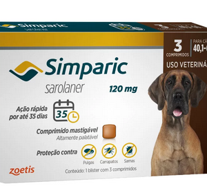 Antipulgas Simparic 120 mg para cães 40,1 a 60 kg - Zoetis
