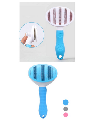 Escova Pente Plastico Ferro Para Pentear Cachorros e Gatos Pet Tirar os Pelos azul